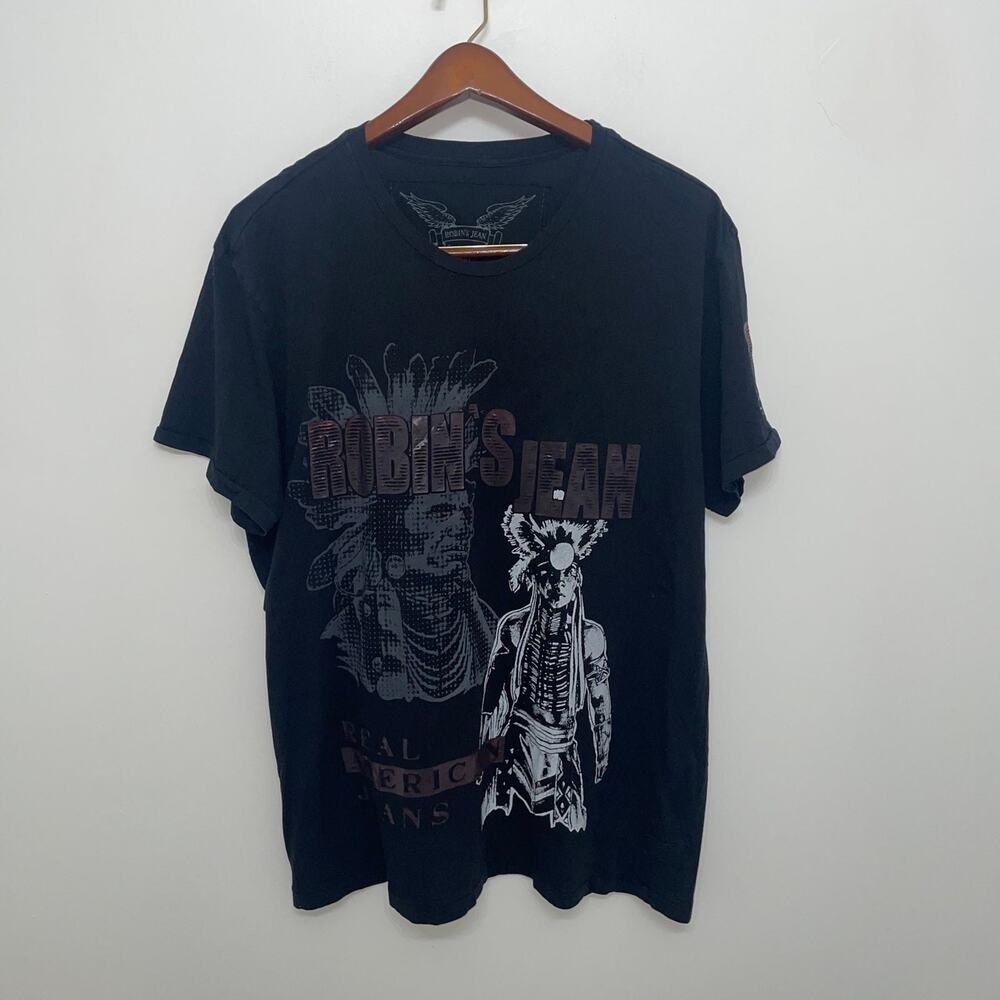 Y2k Mens Robins Jeans Mens 4XL Native American Indian Black T-Shirt (0189)